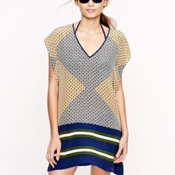 J. Crew 100% Silk Mosaic Mixed Media Print Kimono Cover-Up Dress Blouse Top - Picture 5 of 10